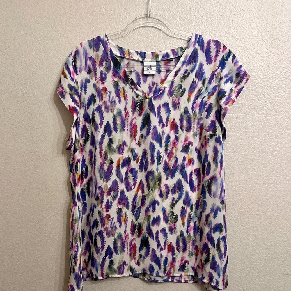 CAbi Multicolor Feather Print Short Sleeve Top - Picture 2 of 6